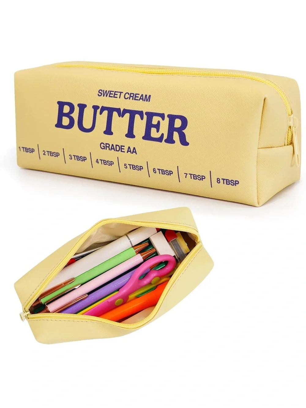 Butter Stick Pencil Case Yellow Novelty Zipper Pouch Kawaii Back to School
